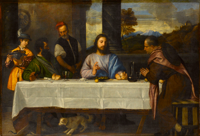 Titian. The Supper at Emmaus, c1530. Oil on canvas, 169 x 244 cm. Paris, Louvre Museum, Department of Paintings. Photograph © RMN-Grand Palais (musée du Louvre) / Stéphane Maréchalle .