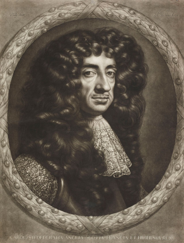 Abraham Blooteling, Carolus II Dei Gratia Anglia Scotia Francia Et Hibernia Ibernia Rex,  c1680–90. Mezzotint, 68.3 x 51.5 cm (sheet). Royal Collection Trust © Her Majesty Queen Elizabeth II.