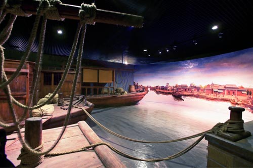 Reconstruction of a river harbour inside the city in the exhibition of 'Ancient Capital: chapter on the history and culture of Beijing'. Courtesy of the Capital Museum, Beijing.