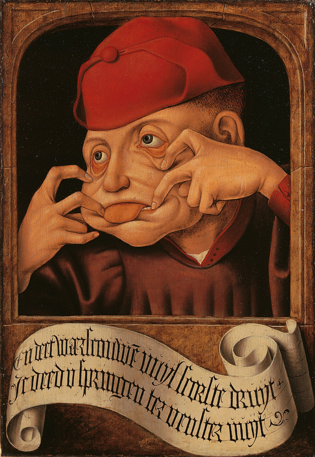 Anonymous, Flemish. Satirical Diptych, 1520-30 (detail). (And we want to give you warning, or you'll want to jump out the window.)