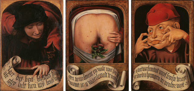 Anonymous, Flemish. Satirical Diptych, 1520-30. Oil on wood, 58.8 x 44.2 x 6 cm. Université de Liège - Collections artistiques (galerie Wittert) © Collections artistiques de l’Université de Liège.