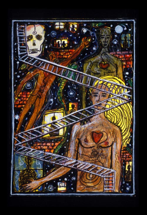 <em>To Belong</em>, 2007. 4x6 inches. Watercolour, gouache, coloured pencils and pen on paper © Carlos Ortiz 