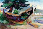 Emily Carr. Indian War Canoe (Alert Bay), 1912. Oil on cardboard, 65 x 95,5 cm. The Montreal Museum of Fine Arts, Purchase, gift of A. Sidney Dawes.