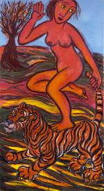 Eileen Cooper RA. Tail of the Tiger, 2002. Oil on canvas, 168 x 91 cm. Courtesy the artist. Photograph: Justin Piperger.