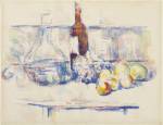 Paul Cézanne (1839–1906). Still Life with Carafe, Bottle, and Fruit, 1906. Watercolour and soft graphite on pale buff wove paper,
48 x 62.5 cm. © The Henry and Rose Pearlman Collection. Photograph: Bruce M. White.