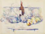 Paul Cézanne (1839–1906). Still Life with Carafe, Bottle, and Fruit, 1906. Watercolour and soft graphite on pale buff wove paper,
48 x 62.5 cm. © The Henry and Rose Pearlman Collection. Photograph: Bruce M. White.