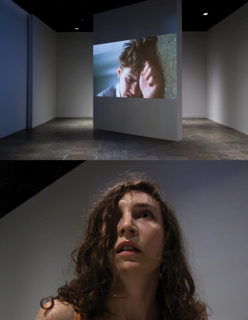 Xavier Cha. Body Drama, 2011. Installation view (3), Whitney Museum of American Art, New York. Performance with actor and body-mounted video camera; and video, colour, silent; time variable, looped. Photograph: Sheldan C. Collins.