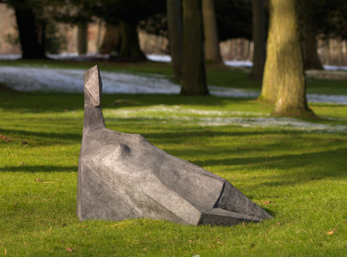 Lynn Chadwick. <em>Black Reclining Elektra</em>, 1970. Bronze, length: 40 inches (101 cm). Edition 2 of 4. Courtesy Beaux Arts, London.