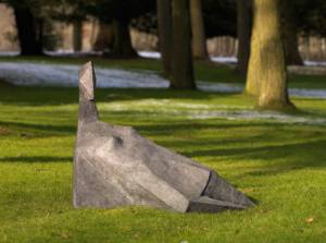 Lynn Chadwick. <em>Black Reclining Elektra</em>, 1970. Bronze, length: 40 inches (101 cm). Edition 2 of 4. Courtesy Beaux Arts, London.