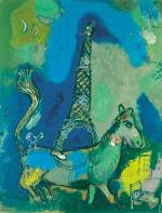 Marc Chagall. The Eiffel Tower, 1927. Watercolour, gouache and oil on paper. Brussels, Royal Museums of Fine Arts of Belgium © RMFAB Brussels/Chagall ® SABAM Belgium 2015. Photograph: Photo d’art Speltdoorn & Fils.