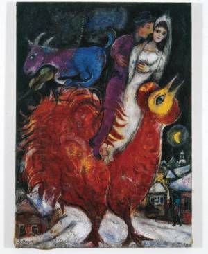 Marc Chagall. The Bride and Groom on Cock, 1939-47. Oil on canvas, 45 5/8 x 35 7/8 in. Collection of Dr. Hubert Burda, Munich. © 2013 Artists Rights Society (ARS), New York / ADAGP, Paris.