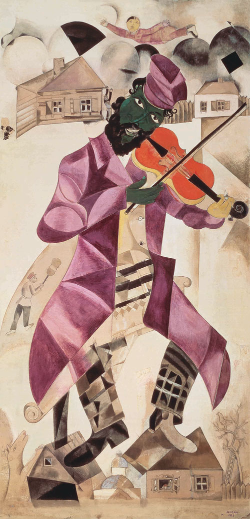 Marc Chagall.  Music, 1920.  Tempera, gouache and opaque white on canvas,  213 x 104 cm.  State Tretyakov Gallery, Moscow  Creditline: © ADAGP Paris and DACS, London 2013.