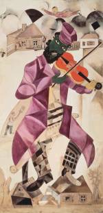 Marc Chagall.  Music, 1920.  Tempera, gouache and opaque white on canvas,  213 x 104 cm.  State Tretyakov Gallery, Moscow  Creditline: © ADAGP Paris and DACS, London 2013.