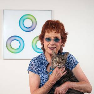 Judy Chicago with star cunts and Pete the cat.