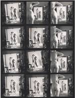 Helmut Newton. Self-Portrait with Wife and Models, Paris, Vogue Hommes, 1981. Gelatin silver contact sheet enlargement, 64 x 49 in (163 x 125cm). Private collection