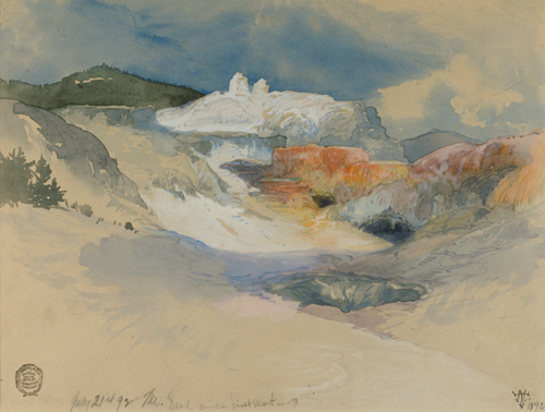 Thomas Moran (American, 1837-1926), <em>Chama Below the Summit</em>. U.S.A., 1892. Brush and grey wash, watercolor, graphite on off-white wove paper. Gift of Thomas Moran, 1917-17-70. Photo: Matt Flynn