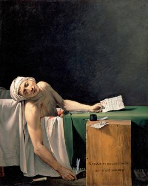 Jacques-Louis David. <em>The Death of Marat</em> (detail), c.1794. Oil on canvas, 162.5 x 130 cm. Musée du Louvre, Département des Peintures, legs du Baron Jeanin, descendant de l