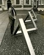 William Turnbull. Angle, 1972. Work for Bluecoat Chambers, Liverpool. Brushed stainless steel, six units, length: 8 x 8 metres. Arnolfini Archive at Bristol Record Office. Photographer unknown. © William Turnbull. All Rights Reserved, DACS 2016.