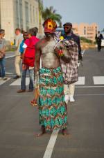 Serge Attukwei Clottey and GoLokal. My Mother's Wardrobe, performance at Gallery 1957, 6 March 2016. Courtesy the artist and Gallery 1957. Photograph: Nii Odzenma.