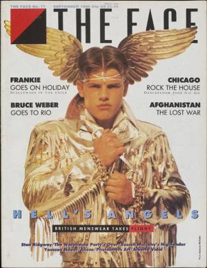 Front cover from The Face, September 1986, no 77 (Hell’s Angels Cover). Lloyd Johnson gold jacket.  Photograph © Eamonn McCabe.