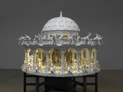 Mat Collishaw. All Things Fall, 2014. Steel, aluminium, plaster, resin, LED lights, motor, 200 x 200 x 200 cm. Courtesy of the artist and Blain|Southern. Photograph: Todd Whit.