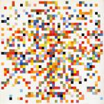 Ellsworth Kelly. 
        <em>Spectrum Colours Arranged by Chance II</em>, 1951. 
Cut-and-pasted colour-coated paper and pencil on four sheets of paper, 38 1/4 x 38 1/4
