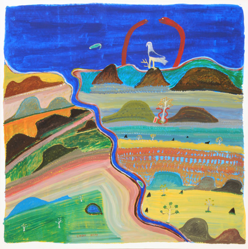 Ginger Riley Munduwalawala.<em> Limmen Bight River - My Mother's Country,</em> 1993. Synthetic polymer paint on cotton duck, 190 x 191 cm. Private collection. Image courtesy of Estate of Ginger Riley Munduwalawala and Alcaston Gallery, Melbourne. 