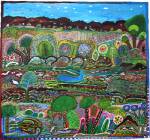 Gertie Huddleston. <em>Ngukurr Landscape with Cycads,</em> 1997. Synthetic polymer paint on canvas, 143 x 134 cm. Museum and Art Gallery of the Northern Territory Collection. Purchased through the Shell Development Australia Aboriginal Art Acquisition Fund.
