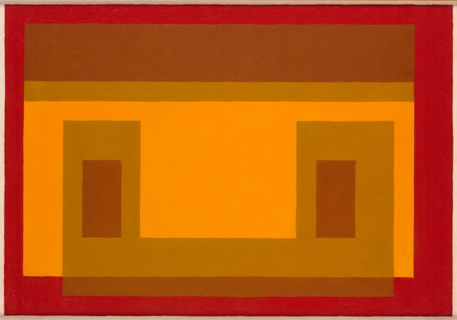 Josef Albers. Variant Adobe (JAAF 1976.1.1166), 1956. Oil on masonite, (45 x 64.5 cm) 17.75 x 25.4 in. Courtesy of Waddington Custot.