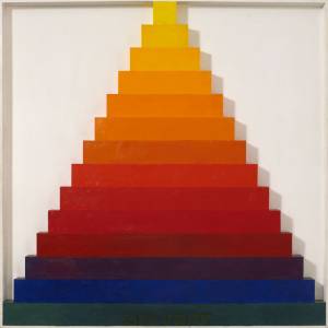Joe Tilson. Zikkurat 1, Spectrum, 1967. Oil and acrylic on board (relief), 217 x 217 cm (85.5 x 85.5 in). Courtesy of Waddington Custot.