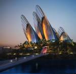 Zayed National Museum, Abu Dhabi. Rear view at night. Architects Foster + Partners. Courtesy Zayed National Museum.