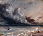 John Constable. Seascape Study: Boat and Stormy Sky, c1824-28. Oil on paper laid on board, 18.50 x 15.50 cm. Given by Isabel Constable, 1888. Photograph © Royal Academy of Arts, London; Photograph: John Hammond.