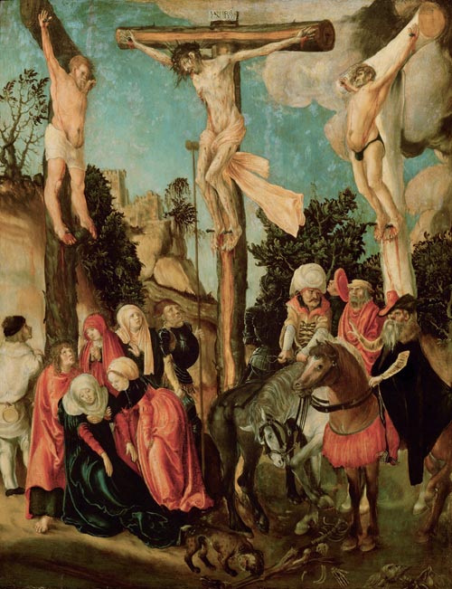 Lucas Cranach the Elder. <em>The Crucifixion,</em> c. 1500. Oil and tempera on limewood panel, 58.5 x 45 cm. Kunsthistorisches Museum, Vienna. Photo courtesy Kunsthistorisches Museum, Vienna