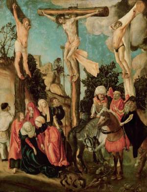 Lucas Cranach the Elder. <em>The Crucifixion,</em> c. 1500. Oil and tempera on limewood panel, 58.5 x 45 cm. Kunsthistorisches Museum, Vienna. Photo courtesy Kunsthistorisches Museum, Vienna