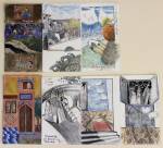 Valerie Hird. Maiden Voyages Project, 2009. Excerpt from Iranian Diary (top row – October 2009, bottom row – July 2009). Graphite, watercolour, asphaltum, ink, coloured pencil. Top row: 18.5 (H) x 31.5 (W) cm. Bottom row: 18.5 (H) x 42 (W) cm.