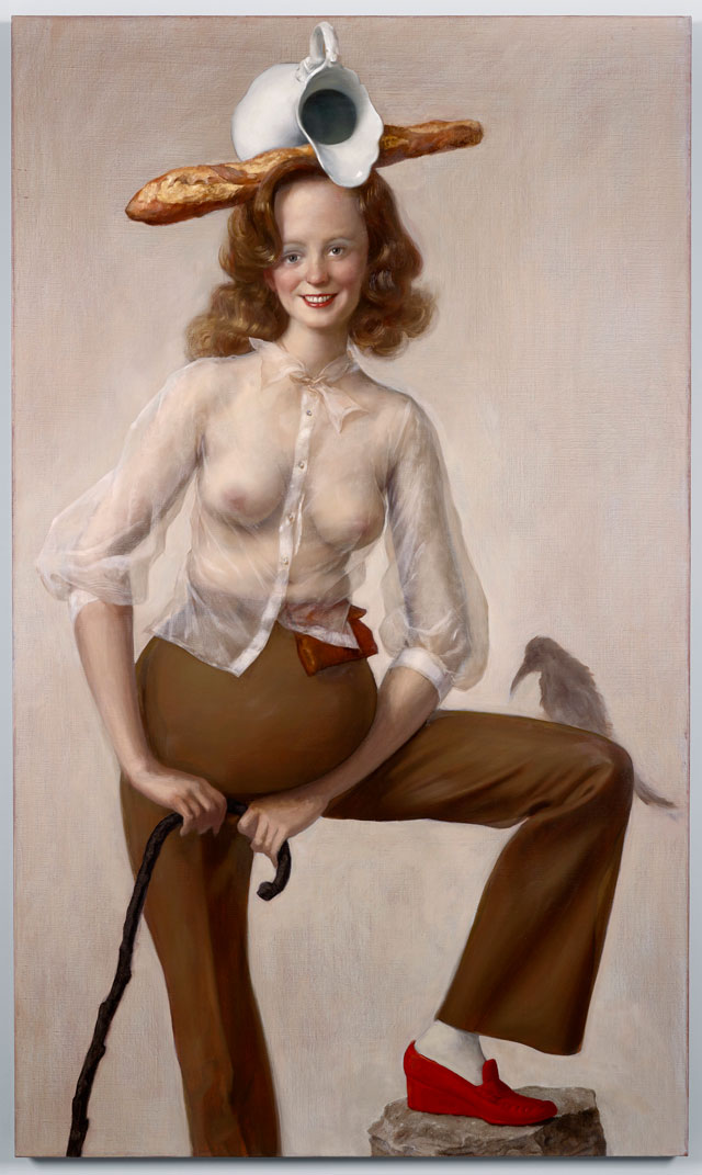 John Currin. Red Shoe, 2016. Oil on canvas, 188 x 111.8 x 3.4 cm. Copyright the Artist, Courtesy Sadie Coles HQ, London.