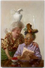 John Currin. Newspaper Couple, 2016. Oil on canvas, 173 x 112 x 4 cm. Copyright the Artist, Courtesy Sadie Coles HQ, London.