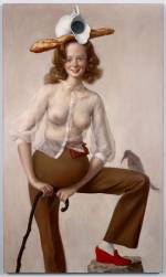 John Currin. Red Shoe, 2016. Oil on canvas, 188 x 111.8 x 3.4 cm. Copyright the Artist, Courtesy Sadie Coles HQ, London.