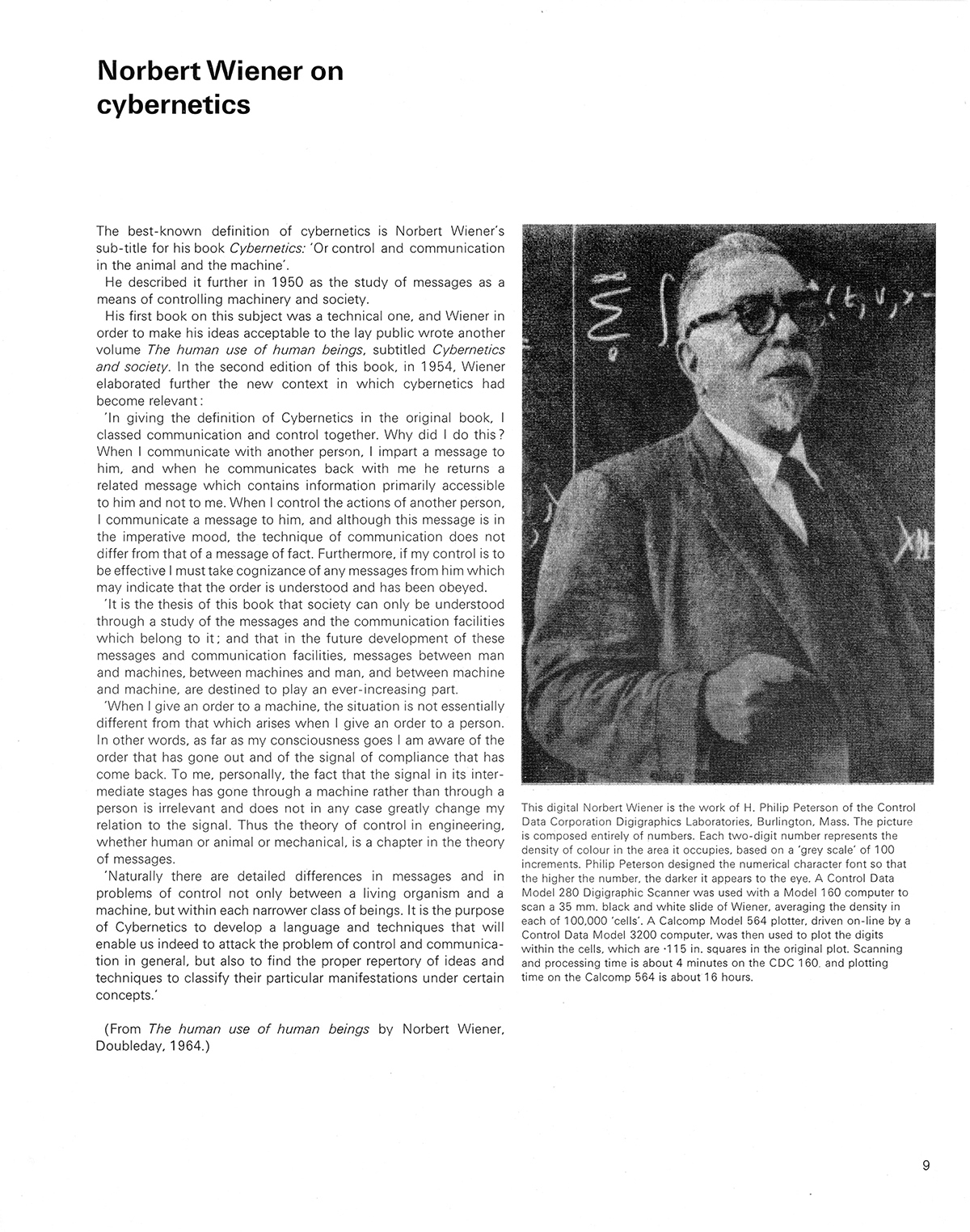 Cybernetic Serendipity: the computer and the arts. Norbert Weiner on cybernetics, Page 9. Published by Studio International (special issue), 1968. © Studio International Foundation.