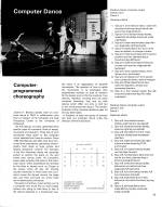 Computer Dance: Computer-programmed choreography. Cybernetic Serendipity: The Computer and the Arts, Studio International Special Issue, 1968, page 33.