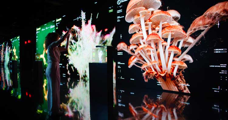 Latent Gallery: Installation view of Machine Dreams: Rainforest, Dataland, Los Angeles, June 20, 2026 – January 31, 2027. © 2026 Refik Anadol Studio on behalf of Dataland. Photo: Refik Anadol Studio.