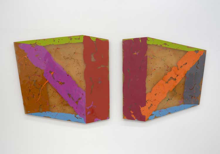 Ronald Davis. Double Diagonal, 1969. Diptych, polyester resin and fibreglass, 58 x 129 in. Artwork Copyright © Ronald Davis. Courtesy David Richard Gallery. Photo: Yao Zu Lu.