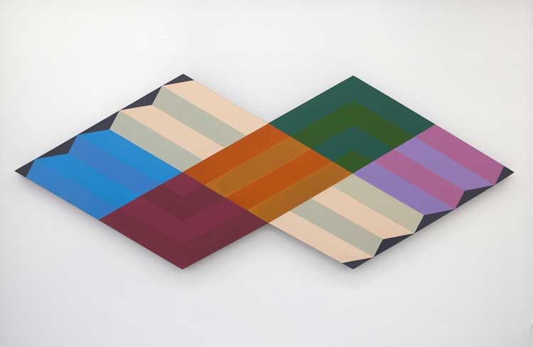 Ronald Davis. Double Diamond, 1965. Acrylic on canvas, 60 x 156.5 x 5 in. Artwork Copyright © Ronald Davis. Courtesy David Richard Gallery. Photo: Yao Zu Lu.