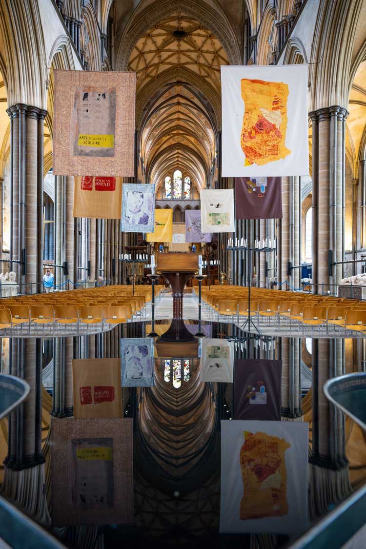 Shezad Dawood: Leviathan, installation view, Salisbury Cathedral, 28 November 2023 – 3 February 2024. Photo: Finnbarr Webster.