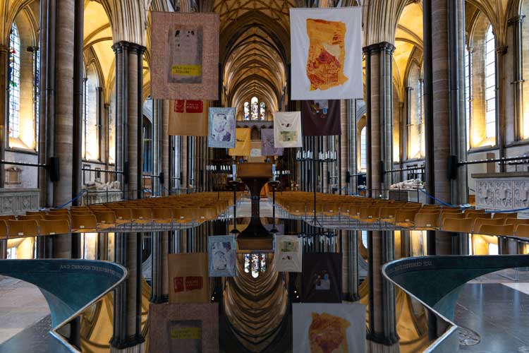 Shezad Dawood: Leviathan, installation view, Salisbury Cathedral, 28 November 2023 – 3 February 2024. Photo: Finnbarr Webster.