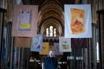 Shezad Dawood with his installation Leviathan at Salisbury Cathedral. Photo: Finnbarr Webster.