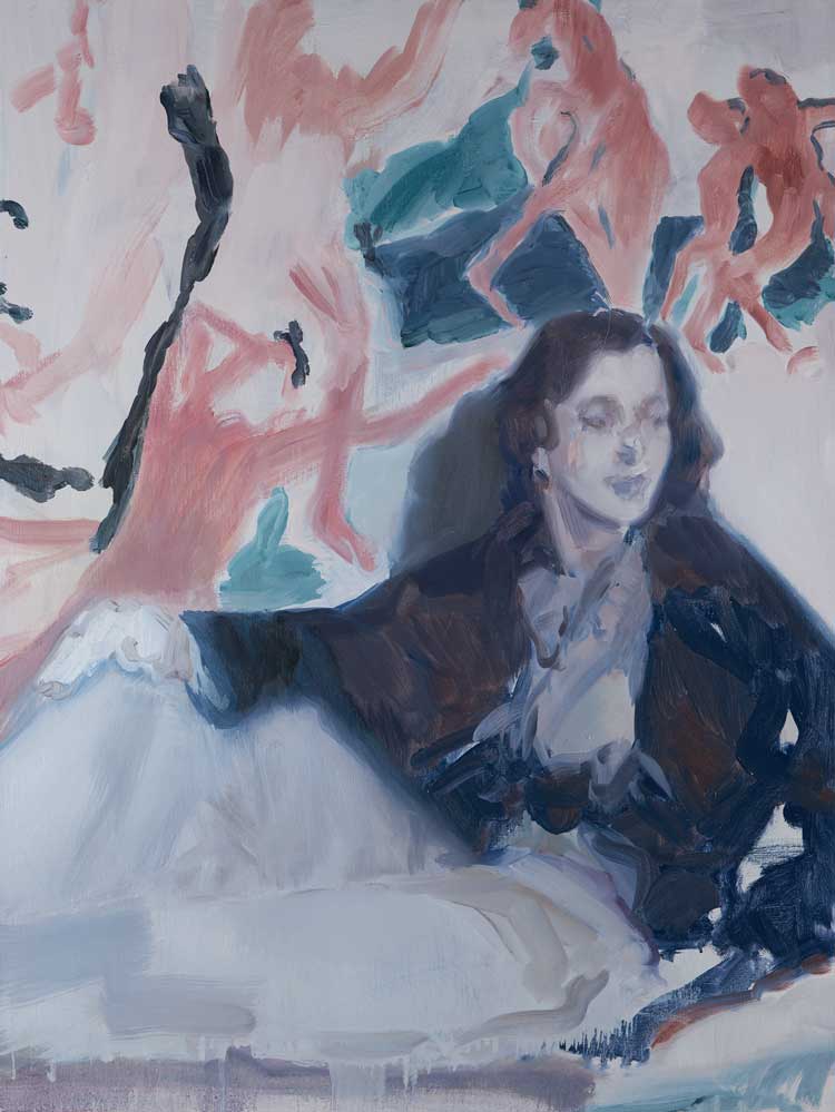 Kaye Donachie, Notes shift, 2023. Oil on linen, 80 x 60 cm. Courtesy Maureen Paley, London. © Kaye Donachie. Courtesy Maureen Paley, London.