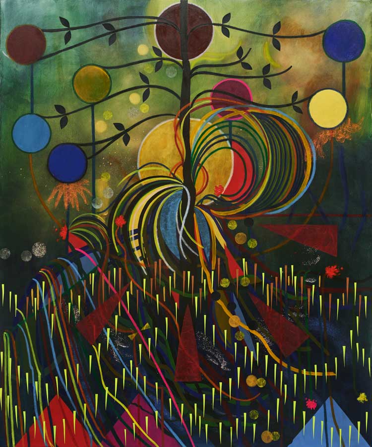 Tiffanie Delune, No Longer Afraid Of The Dark, 2023. Mixed media on cotton canvas, 180 x 150 cm. Courtesy of the artist and Gallery 1957.