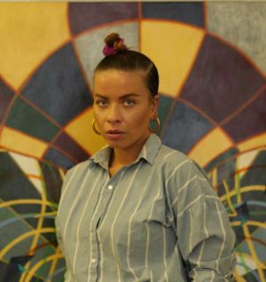 Portrait of Tiffanie Delune in her Accra studio. Image courtesy of the artist and Gallery 1957. Photo: Abdel Abdulai.