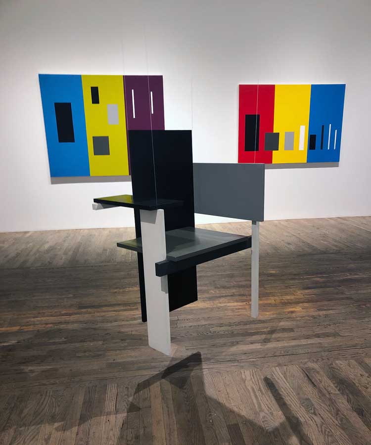 Installation view of David Diao: Berlin Chair in Pieces, Postmasters Gallery, New York, 29 January – 12 March 2022. Photo: Lilly Wei.